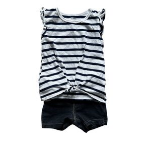 Carter's Navy Striped Top 2-Piece outfit Twist knot top with ruffle– Size 2T